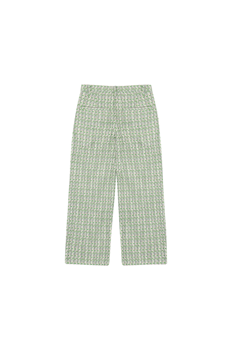 boucle wide leg pleated trouser - green