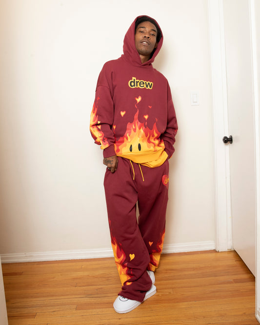 drew house fire hoodie - burgundy