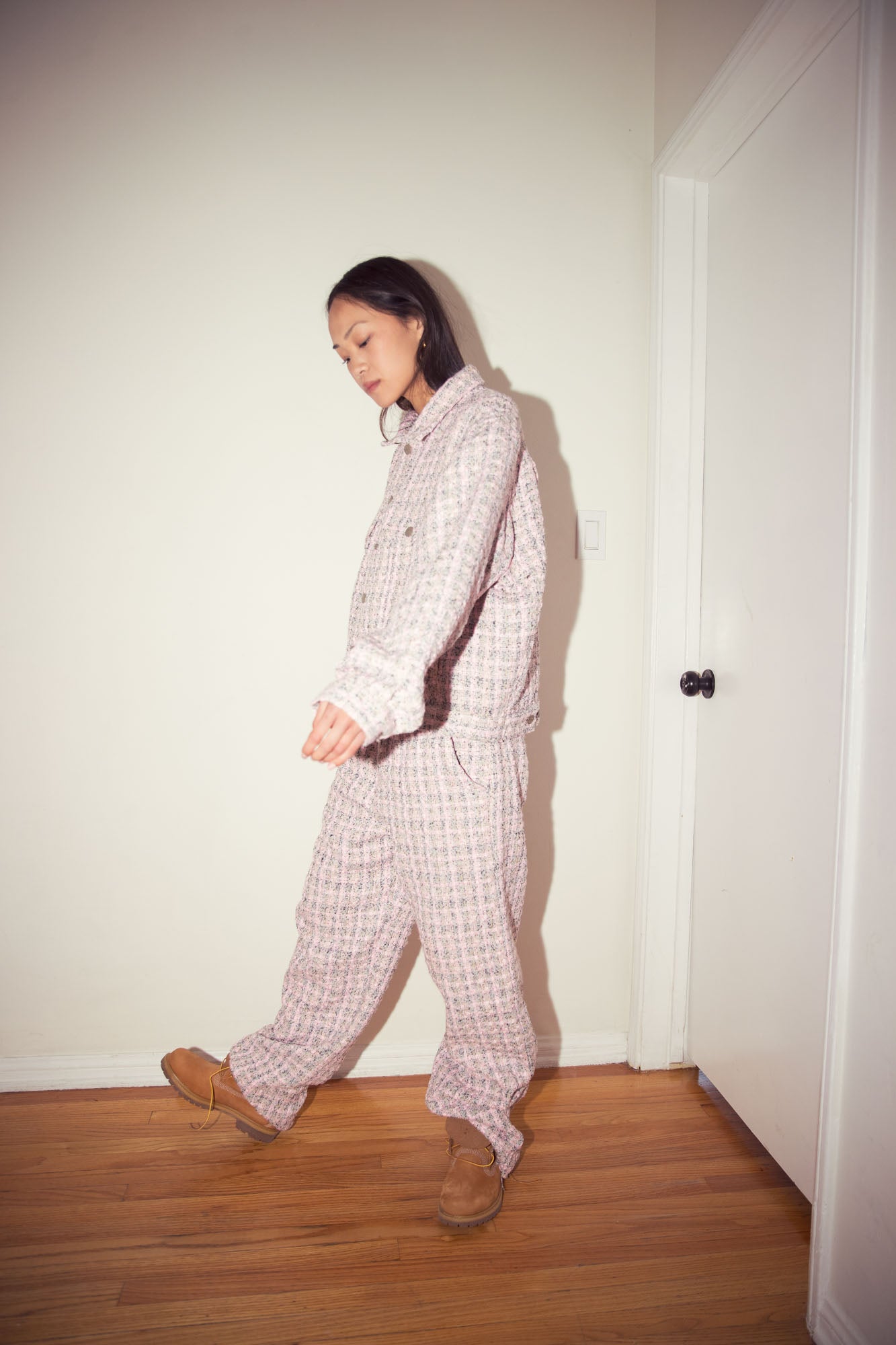 boucle mascot oversized trucker jacket - pink