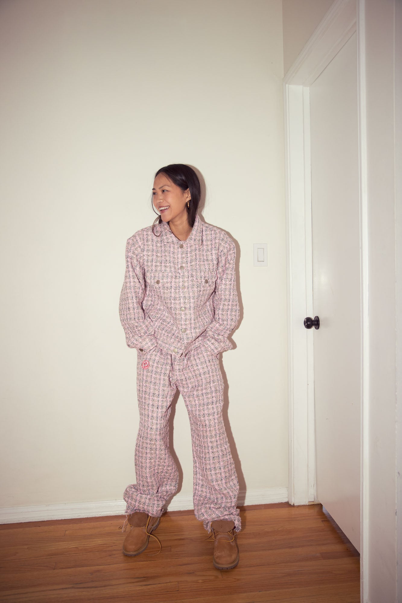 boucle mascot oversized trucker jacket - pink