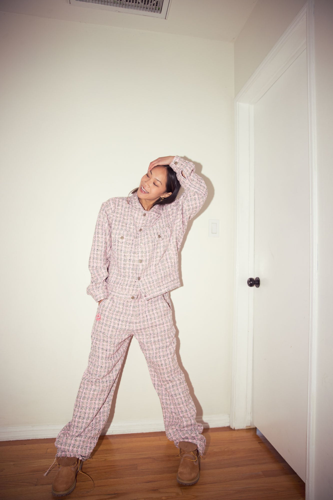 boucle mascot oversized trucker jacket - pink