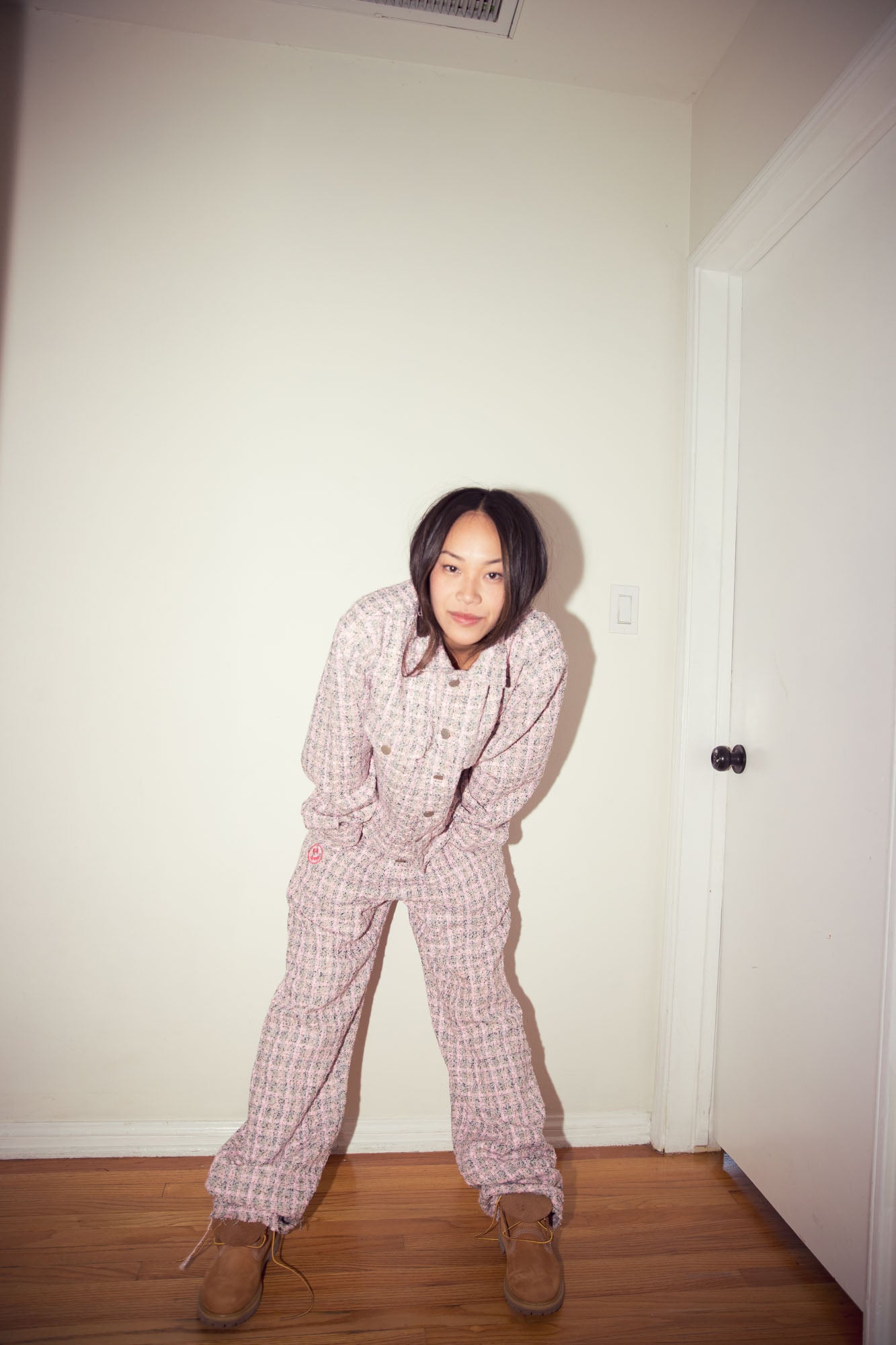 boucle mascot oversized trucker jacket - pink