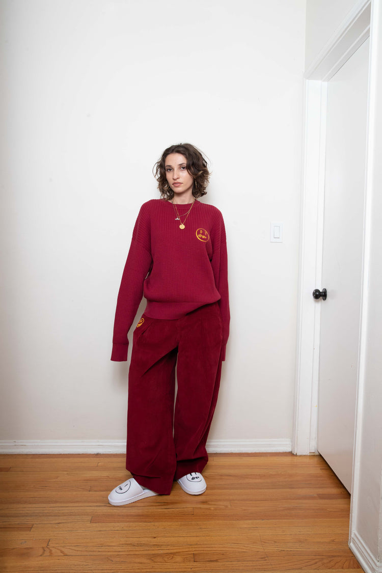 ultra wide leg corduroy carpenter pant - burgundy