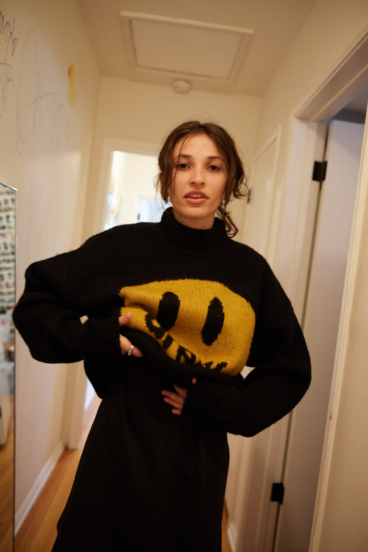 mascot funnel neck sweater - black